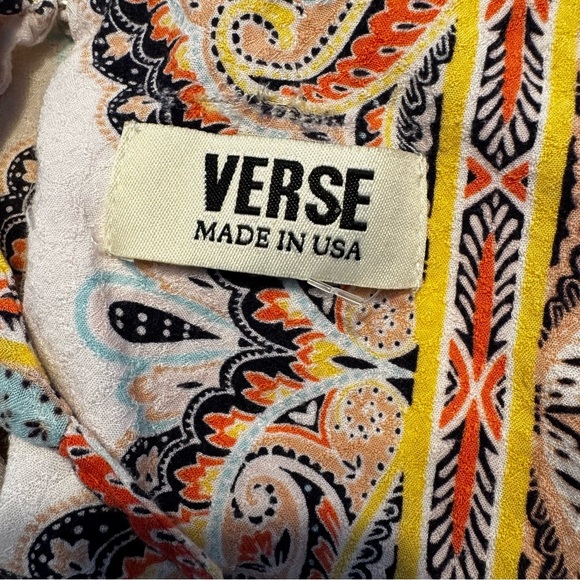 VERSE Sleeveless Boho Halter Tank Top Paisley Print Butter Yellow Sz Large - Picture 6 of 7